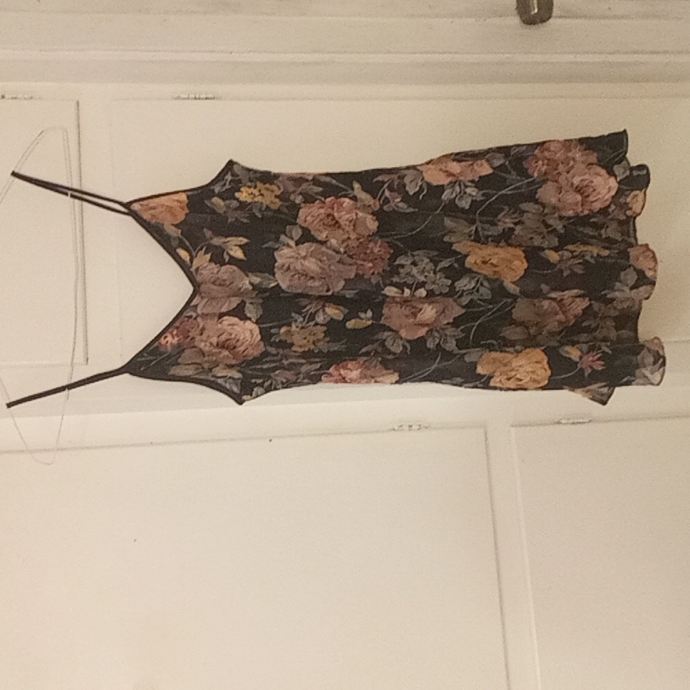 L.A. Intimates sleeveless black floral dress size large